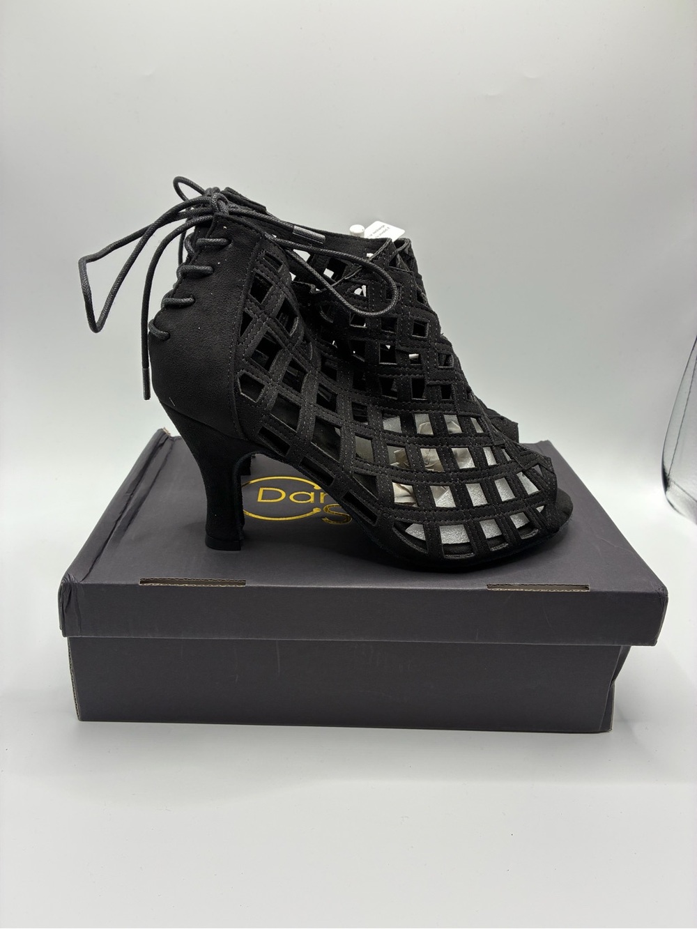 Dance and Sway Black Lattice Lace-Up Women’s Dancing Heels US Size 7-7.5
